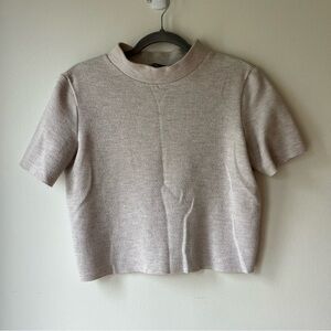 Zara Knit mock neck top | ribbed beige sweater tee | size small | office basics